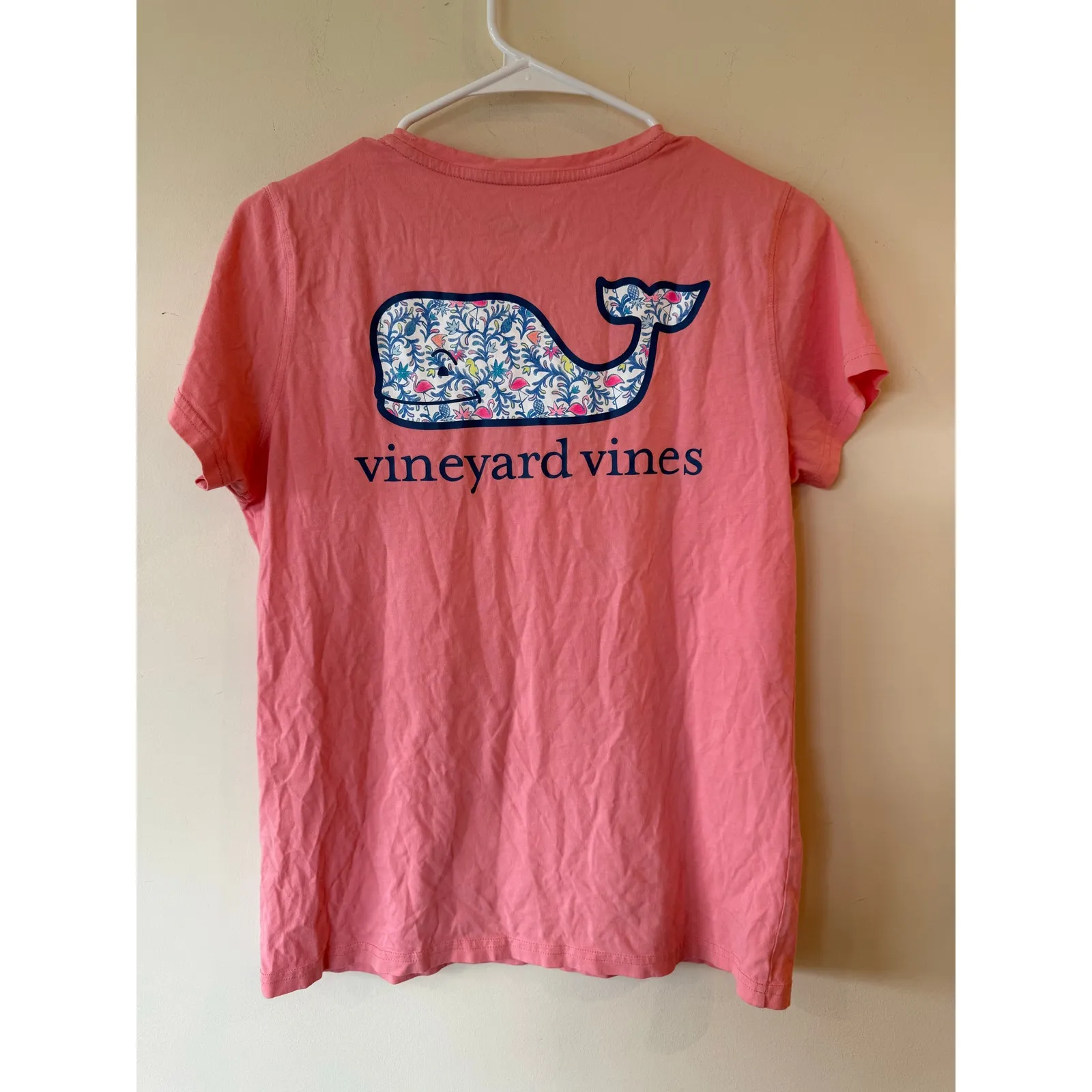 Vineyard Vines T-Shirt Womens Small Coral Pink Whale Graphic Pocket 100% Cotton - Image 2