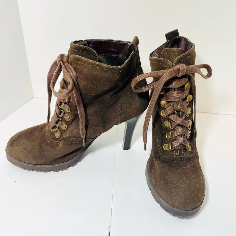 Brown Steampunk Heeled Combat Boots Size 9 - Image 6