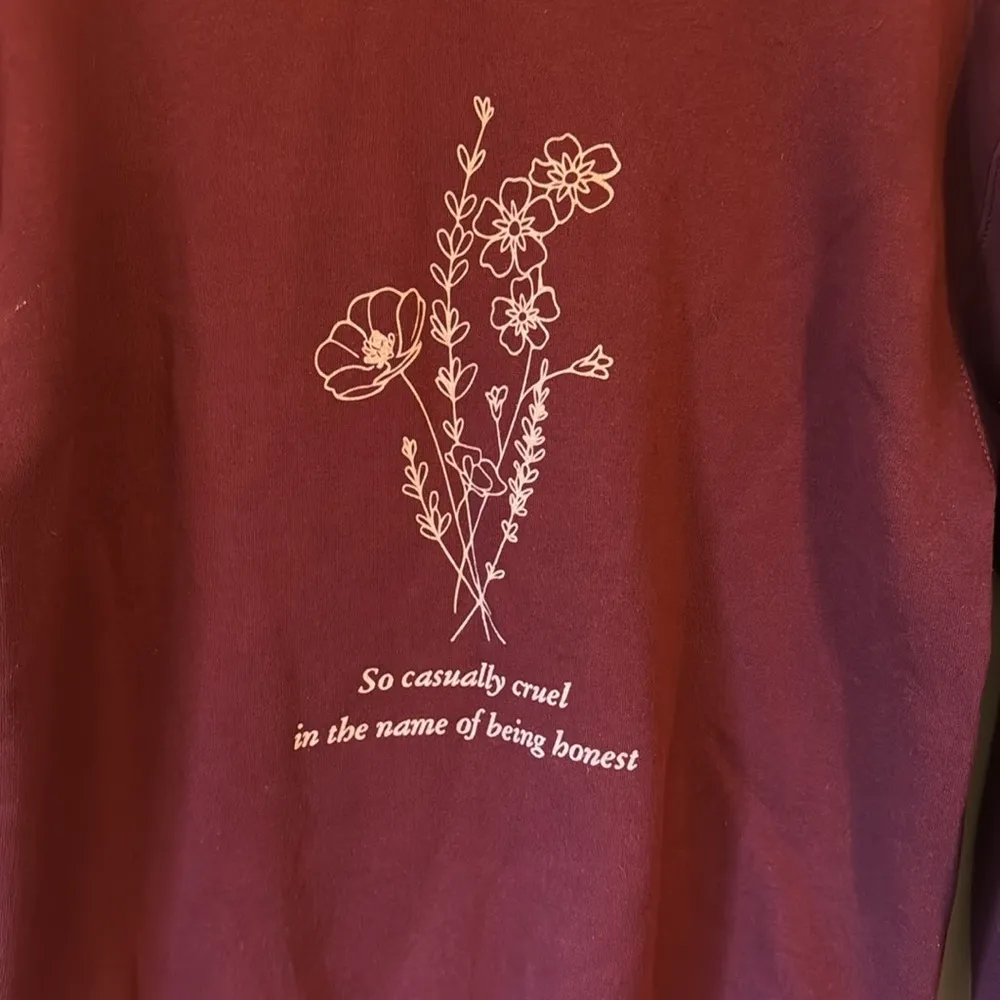 Taylor Swift Maroon Red Sweatshirt Crewneck Floral All Too Well Lyrics Medium - Image 2
