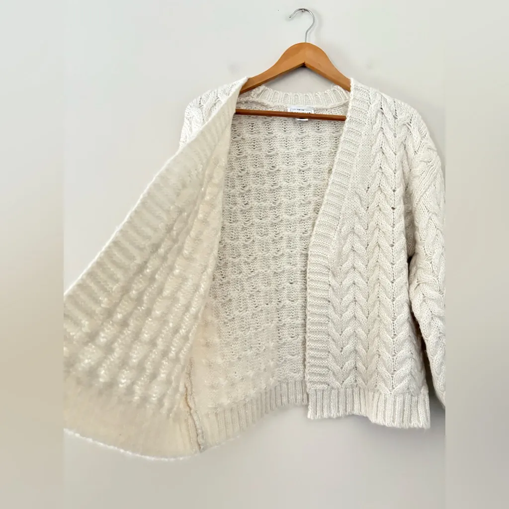 For The Republic Cable Knit Open Front Chunky Cardigan Sweater Cream Size M - Image 4