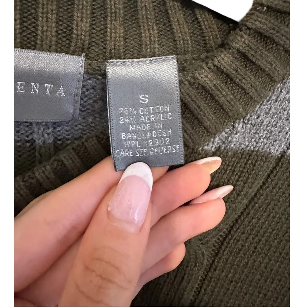 Oscar De La Renta Green and Grey Striped Knit Sweater Size Small - Image 3