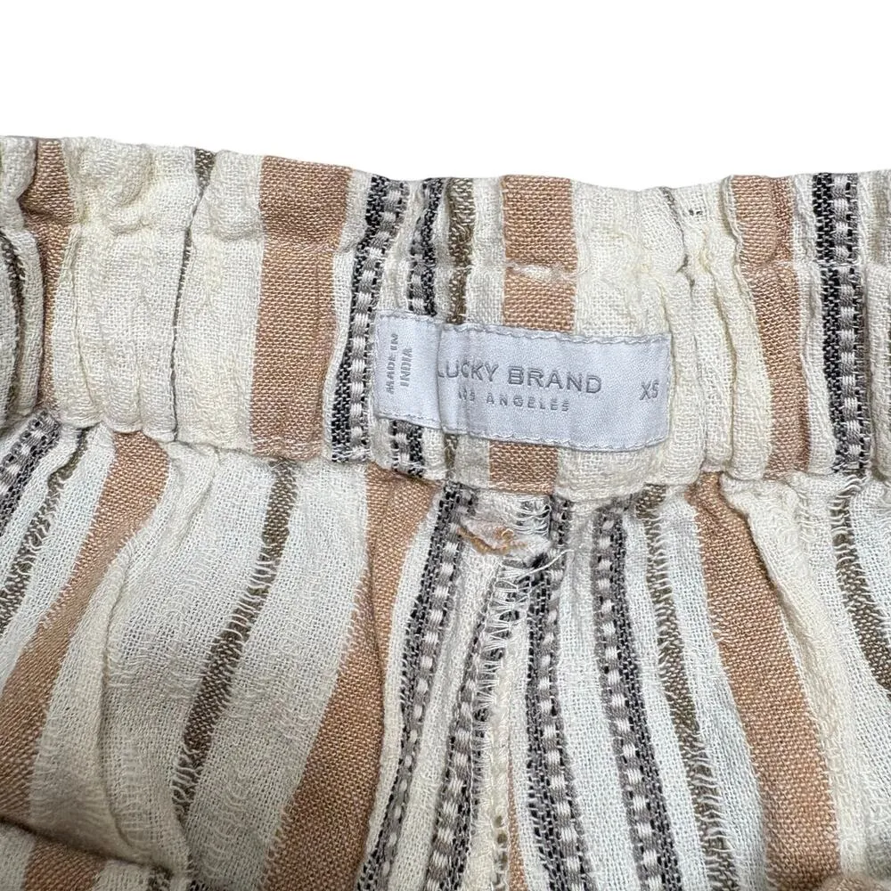 Lucky Brand Cream Tan Striped Paperbag Shorts Linen Blend XS Boho Summer Pockets - Image 6