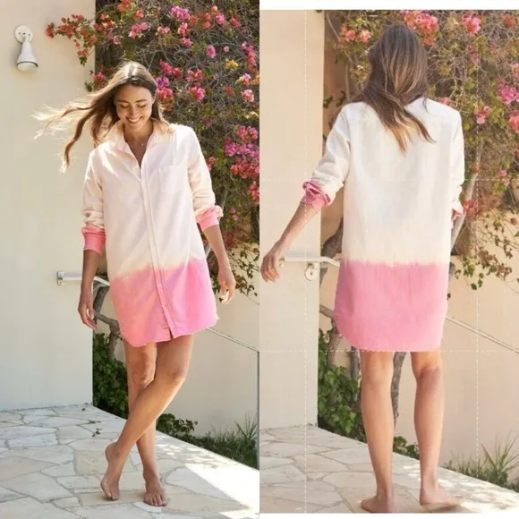 Frank & Eileen Mary Shirtdress Button up mini ombre pink dip dye size XS White - Image 2