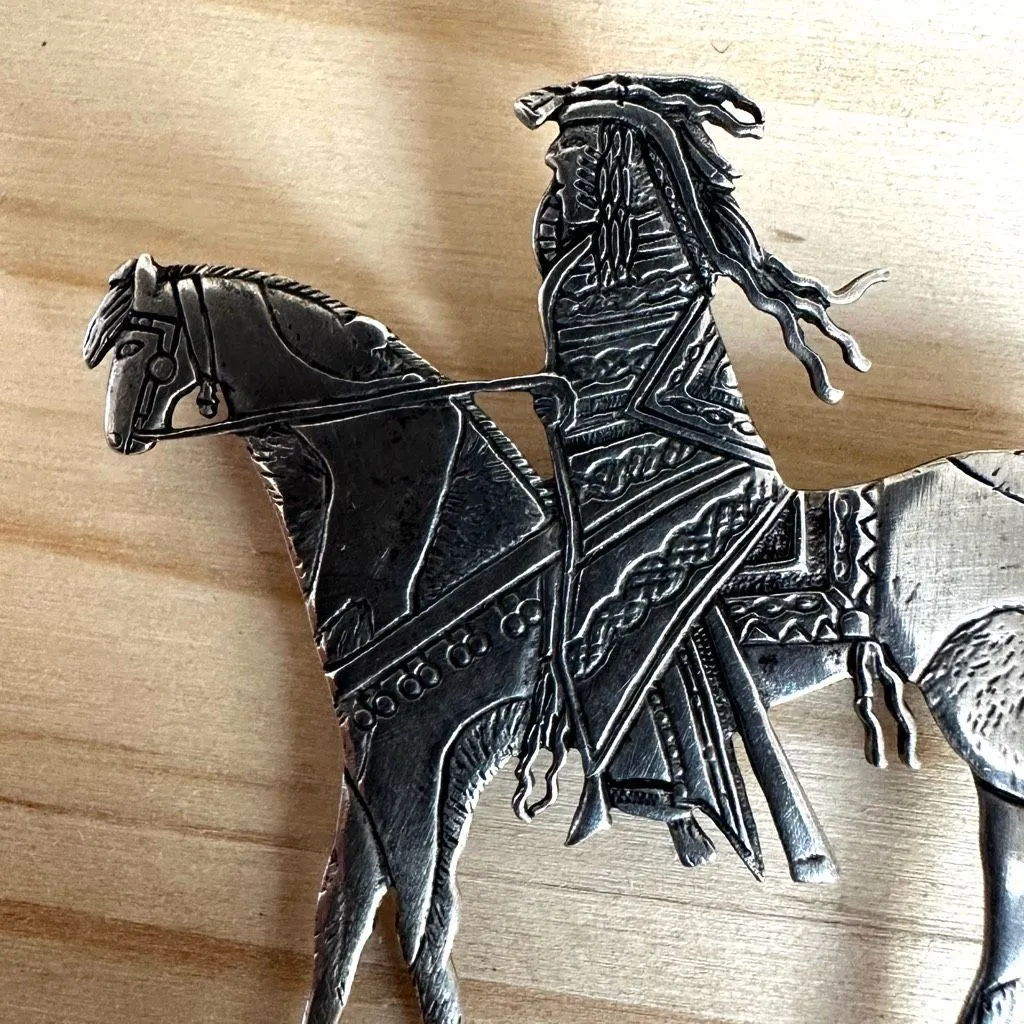 Rare Frank Salcido Sterling Silver Native American Rider Brooch – Signed STP - Image 9