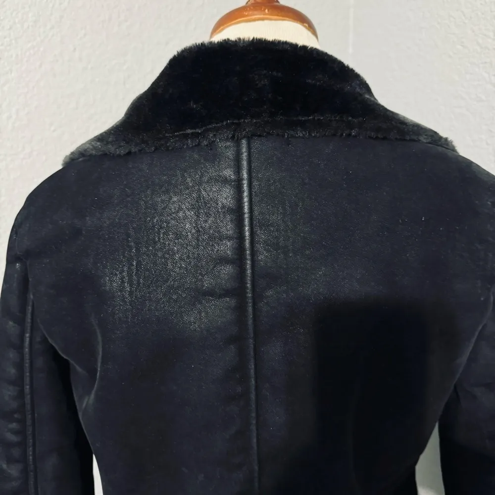 Missguided Women Black Faux Fur‎ Lined Aviator Pilot Cozy Winter Jacket Size 2 - Image 11