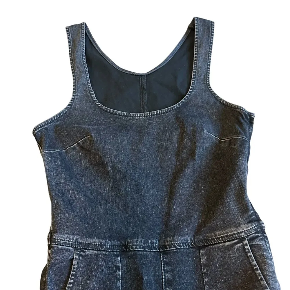 Free People Black Denim Stretch Jumpsuit Tank Top Skinny Leg Size 2 Women's - Image 2