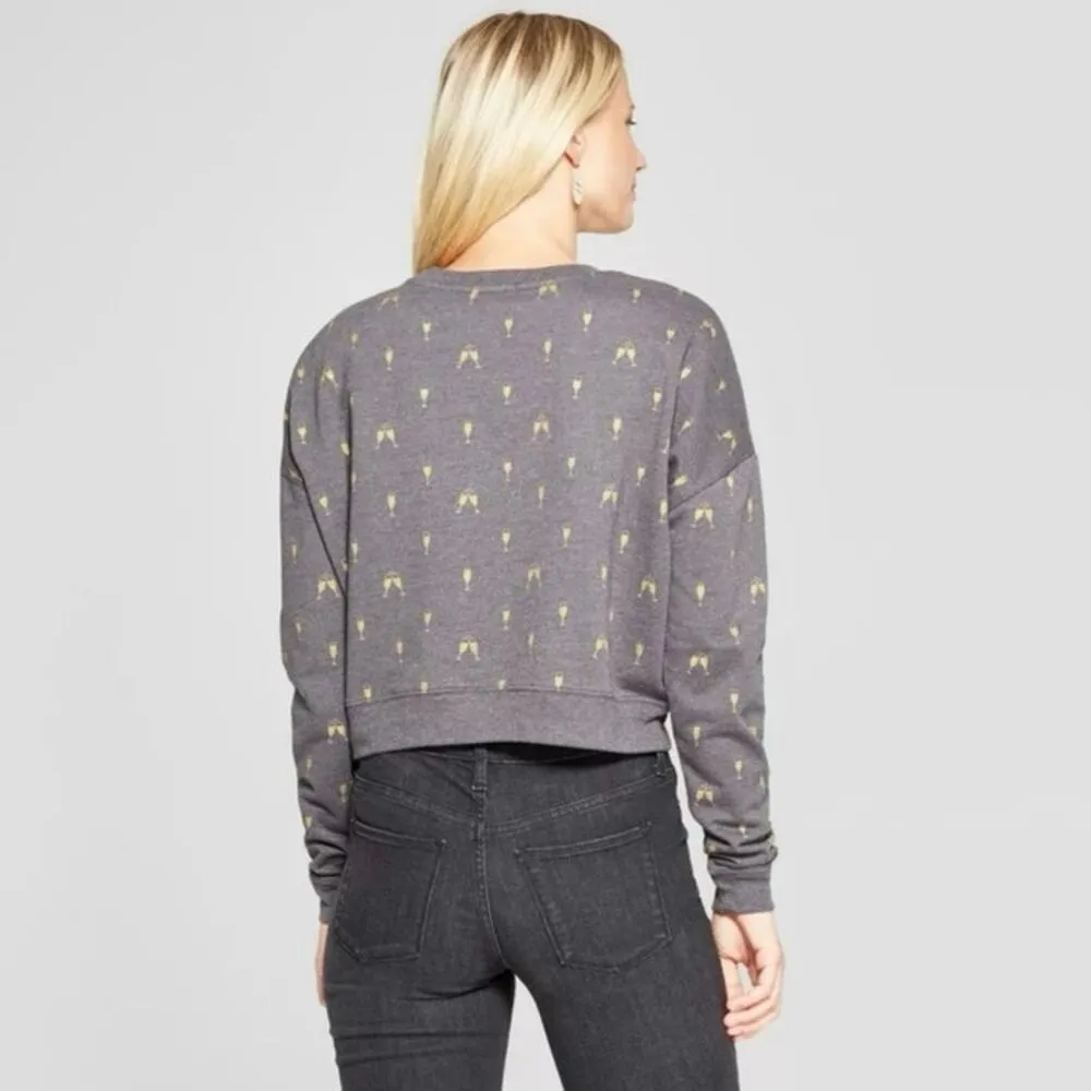Fifth Sun Holiday Cheers Champagne Glasses Crop Top Sweatshirt Size L Womens - Image 2