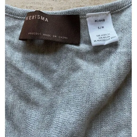 Kerisma Grey V-Neck Oversized Pocket Top Casual Knit Sweater S/M - Image 2