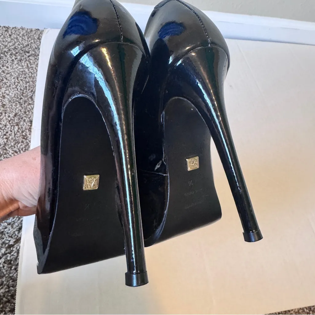 Pour Le Victoire Black Patent Leather Stiletto Pumps Heels Womens 7.5 Classic - Image 7