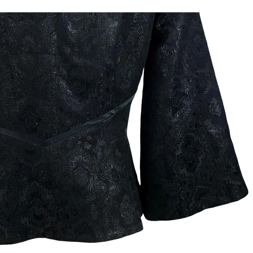 VINTAGE NICOLE MILLER Evening Jacket Jacquard Black Shimmer Rhinestone Med 80s - Image 2
