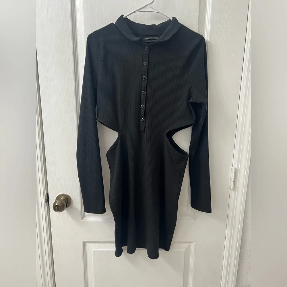 Urban Outfitters|Black Bodycon Ribbed Mini Dress w Collar & Side Cut-Out Detail• - Image 3