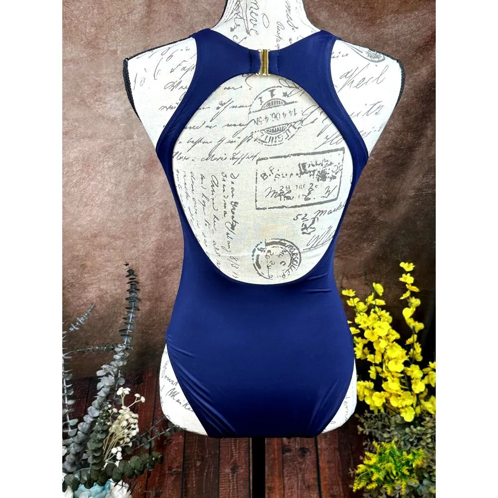 Andie Open Back The Catalina 1 Piece Swim suit Bathing Navy Blue S - Image 9