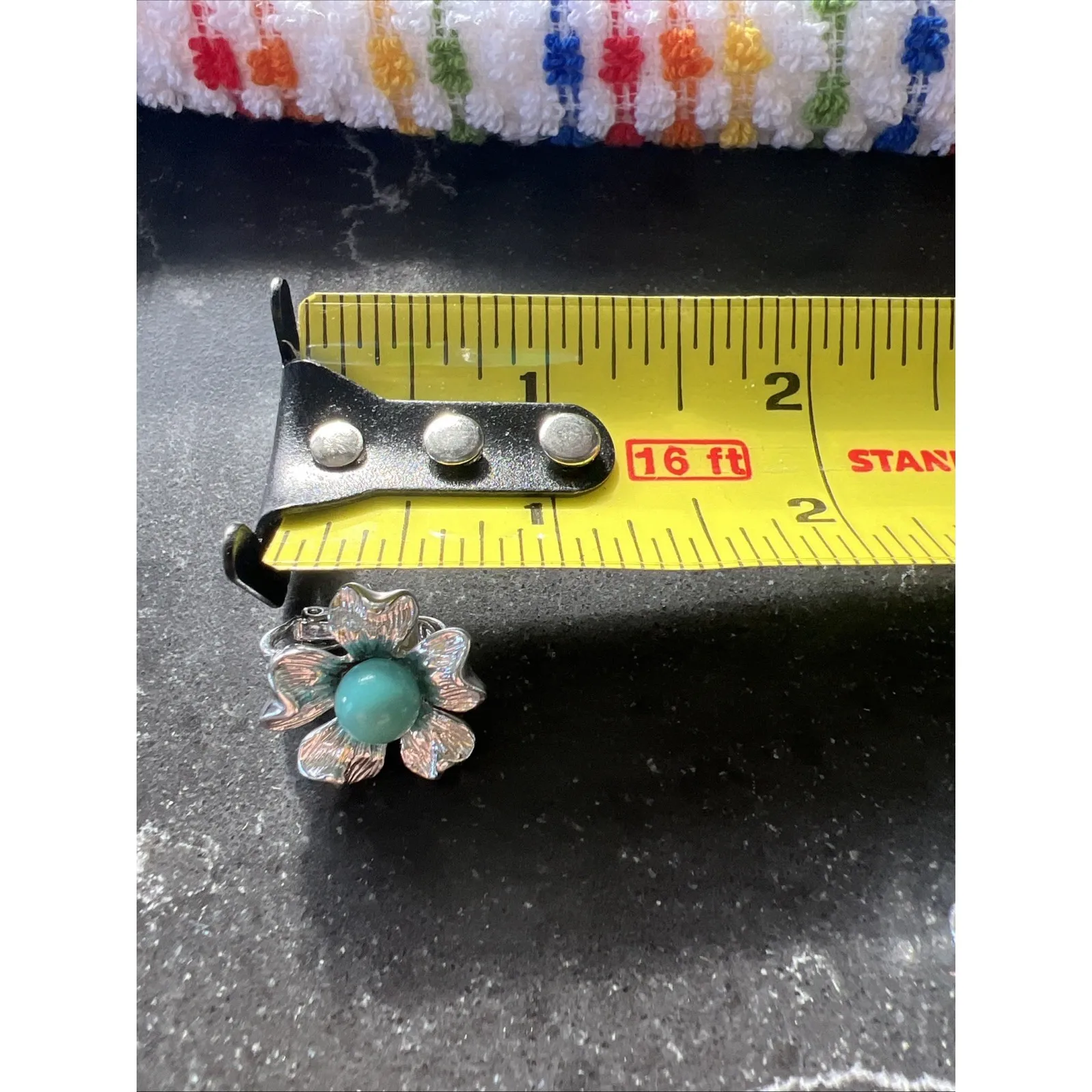 Vintage Sarah Coventry Silvertone Flower Turquoise Clip - Image 3