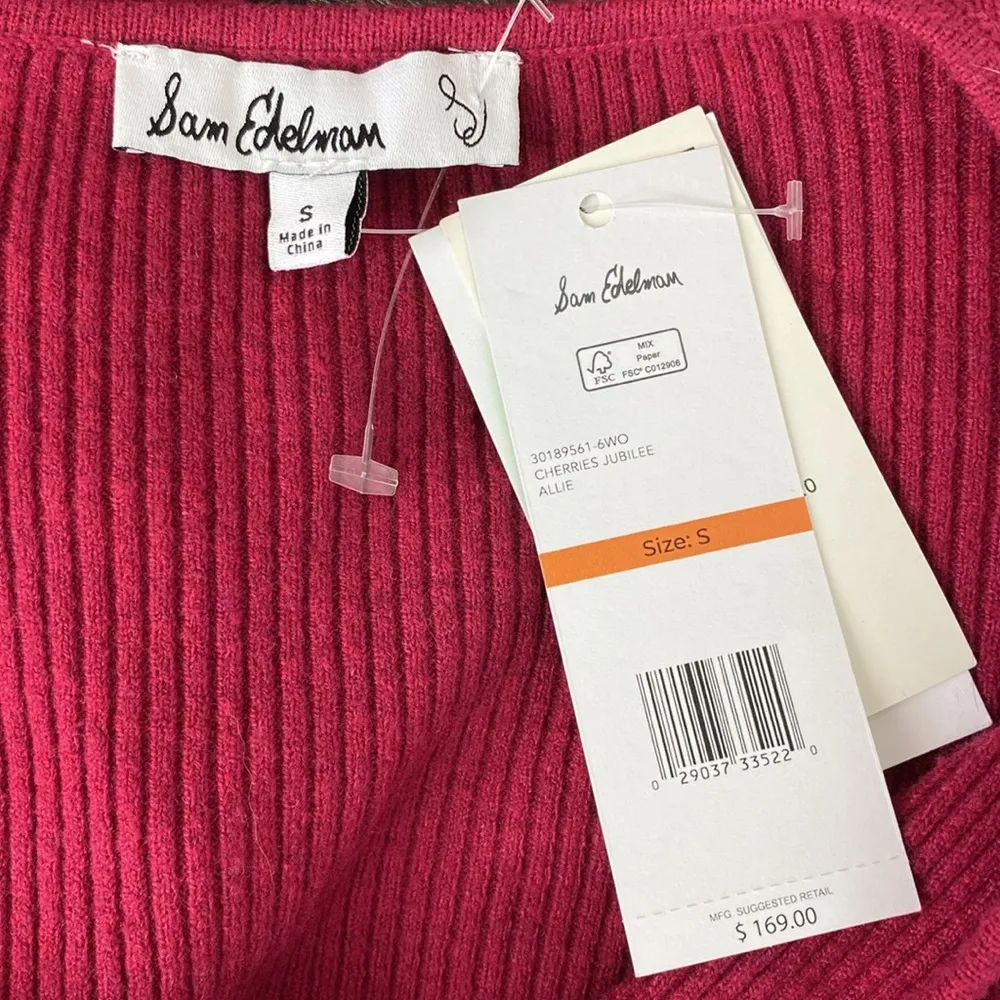 Sam Edelman Red Cropped Ribbed Long Sleeve Twist Tie Waist Sweater NEW S - Image 4