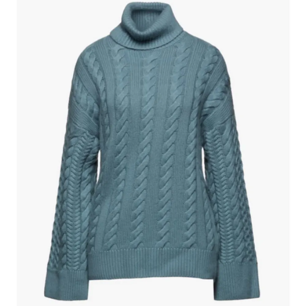 💕NAADAM💕 Wool Cashmere Cable Turtleneck Wool Cashmere ~ Mist Blue Medium M NWT - Image 6