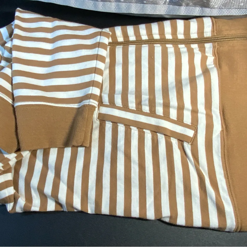 QVC Denim & Co. Brown Stripped Long Sleeve Zip Front Jacket SZ Large - Image 8