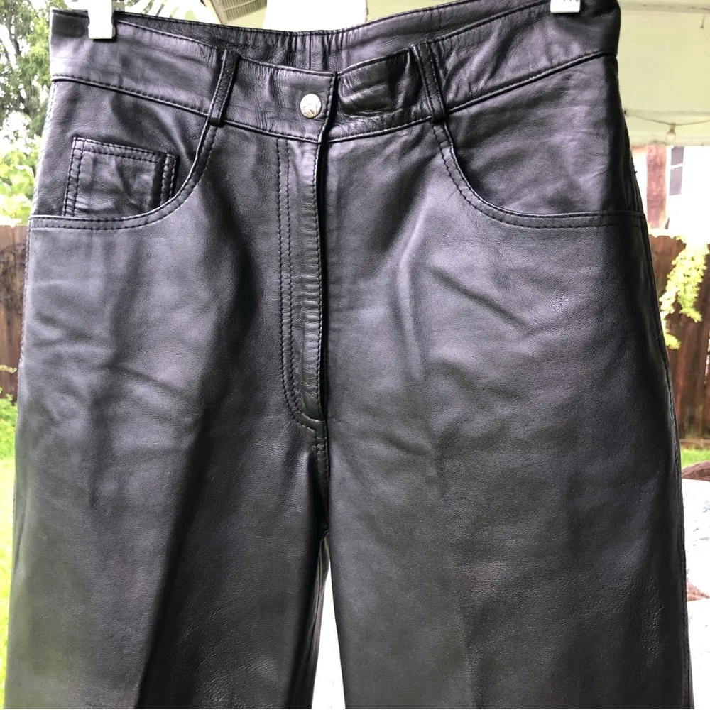 SANZZINI Vintage Black Real Leather Pants 6 Size 10 - Image 2