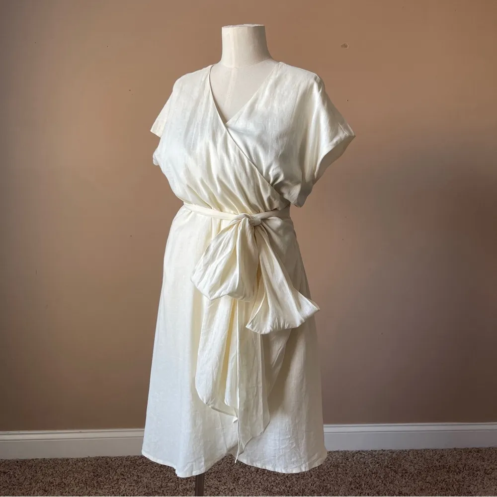 UNIVERSAL STANDARD | Cream Tracy Linen Wrap Dress Sz XXS - Image 7