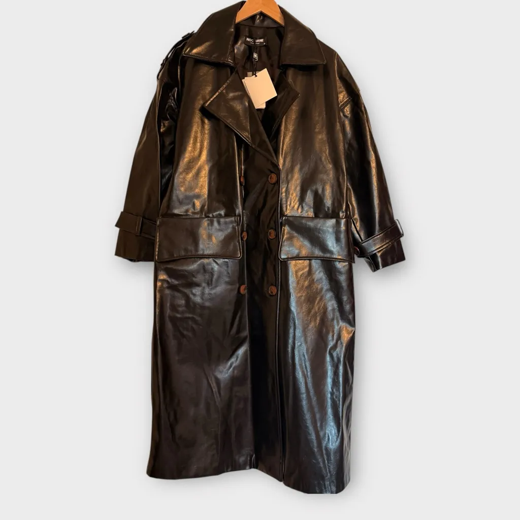 Nocturne Belted Pleather Trench Coat – Size M (NWT) Brown Size M - Image 2