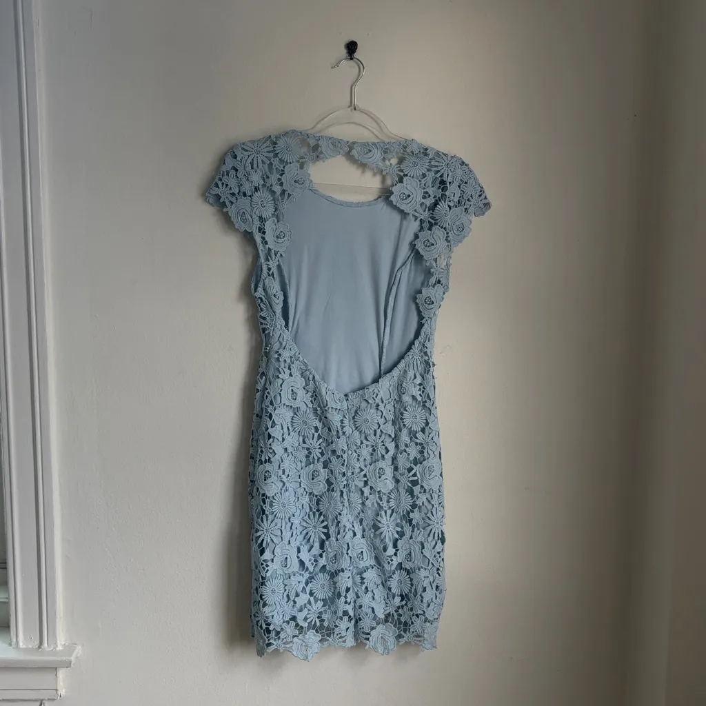 Lulu’s Romance Language Light Blue Backless Lace Dress - Image 5
