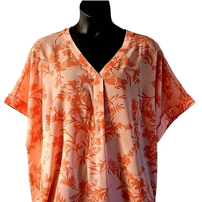 Belle by Kim Gravel Chic Summer Bloom Blouse Peach Floral Print, Size 4X NWOT Orange - Image 4