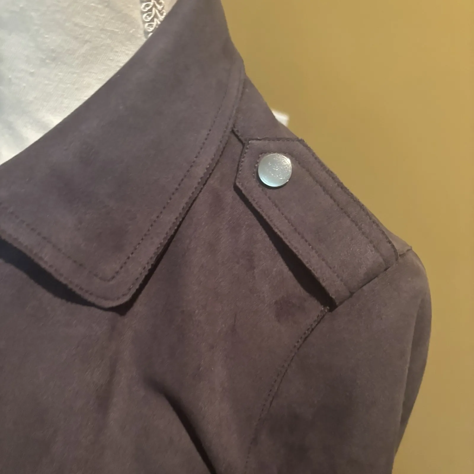 Anthropologie Jacket Gray Faux Suede Cropped Moto‎ Biker size Medium - Image 4