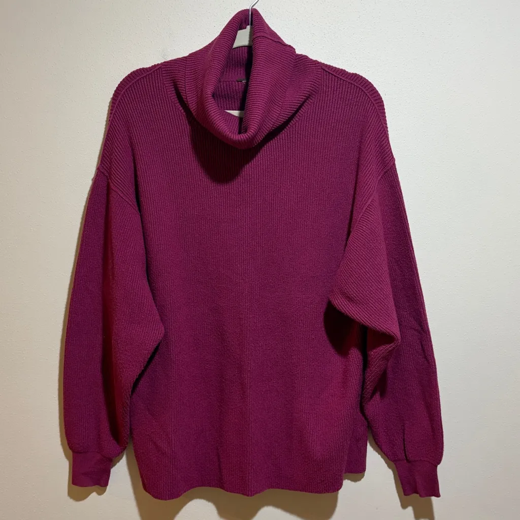 Free People Softly Structured Knit Tunic Turtleneck Sweater Oversized Berry XS - Image 4