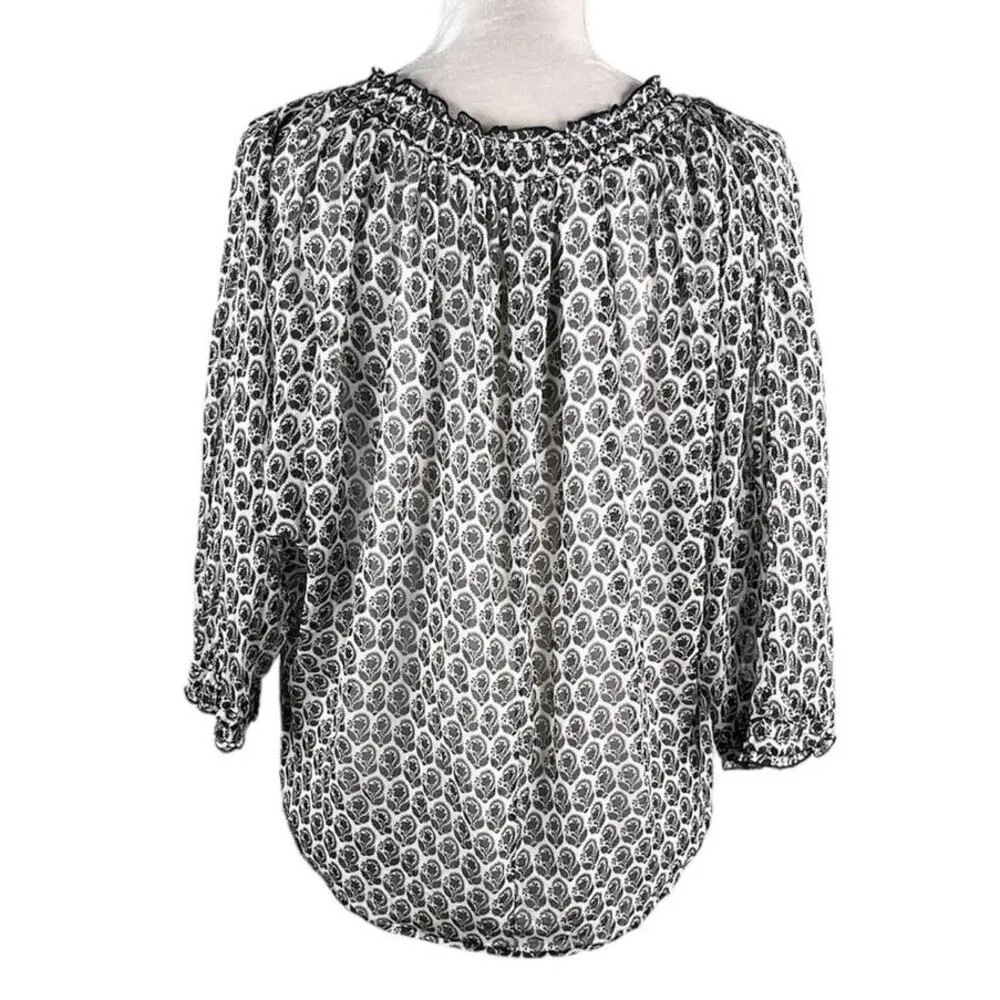 Diane von Furstenberg Silk Blouse 2 Black White Tunic Ruffle Collar - Image 13