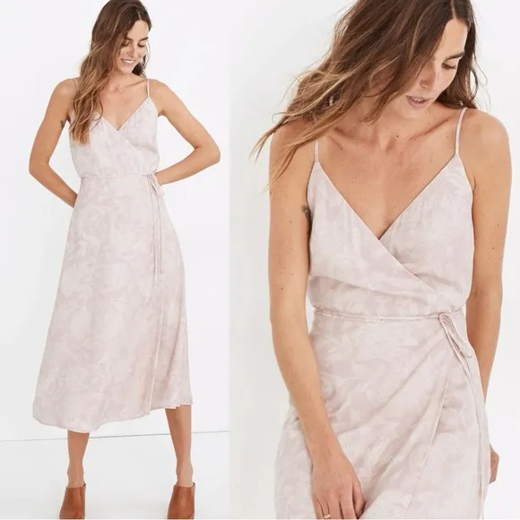 Madewell Crepe Cami Wrap Midi Dress in Pindot Blooms Size Large Ethereal Dainty - Image 2