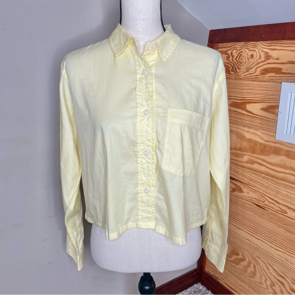 Everlane The Way Short Shirt Silky Cotton Button Up Long Sleeve Yellow Small S - Image 2