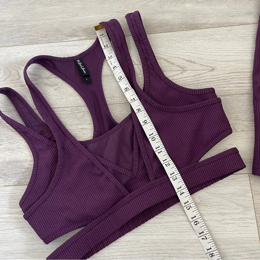 For Love & Lemons Workout Set cutout ribbed womens Purple (large) athleisure gym - Image 4