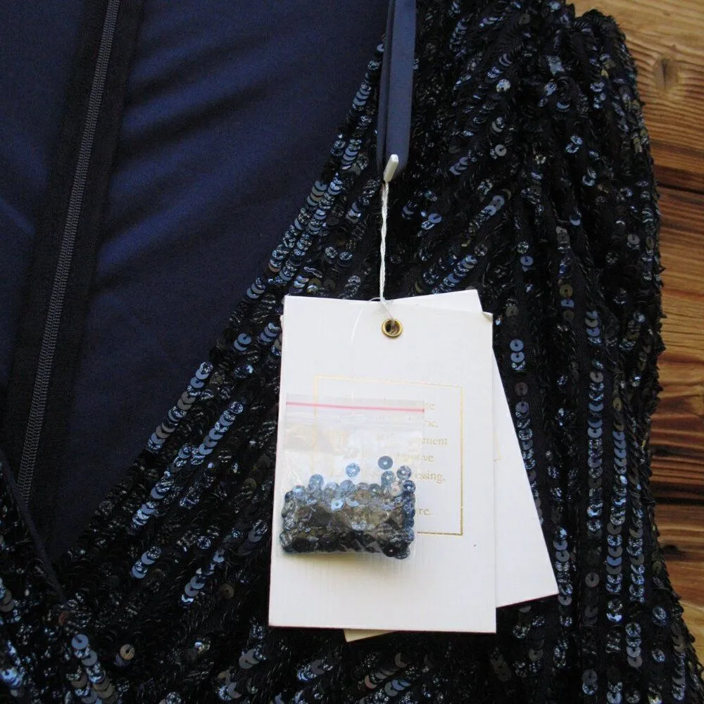 Mac Duggal 5578 Womens Sequined V Neck Short Puff Sleeve Midi Dress - Image 15