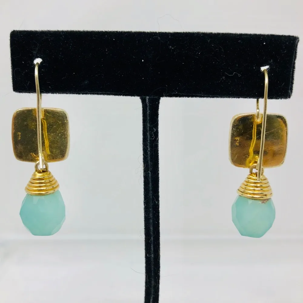 Sterling w gold overlay, chalcedony stone earrings - Image 4
