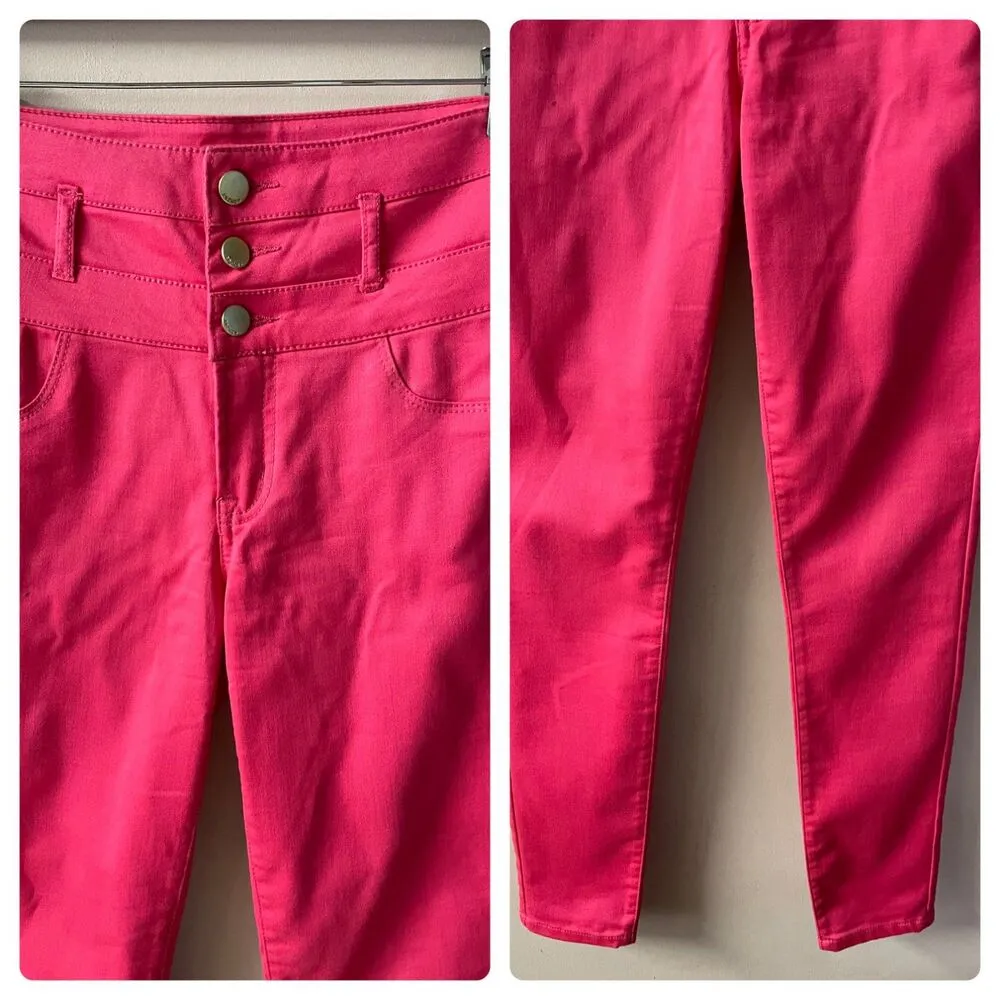 Charlotte Russe Refuge Pink 3-Buttoned High Waisted Skinny Jeans Size 6 EUC - Image 4