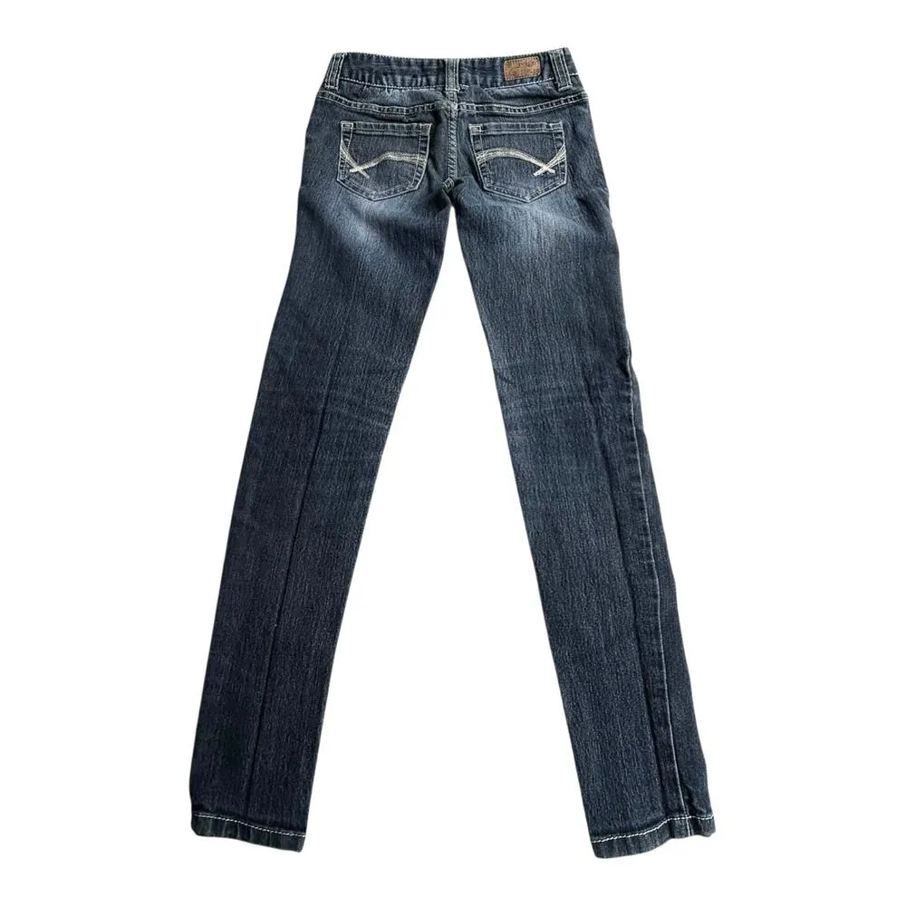 Reign Blue Denim Ankle JEANS Embroidered Pocket Women's 0 Short 24x27.5 Low Rise - Image 2