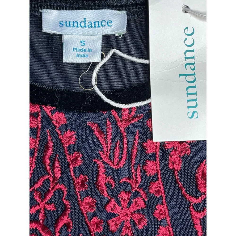 Sundance Enchantress New Velvet Long sleeve boho Top sz S embroidered black red - Image 6