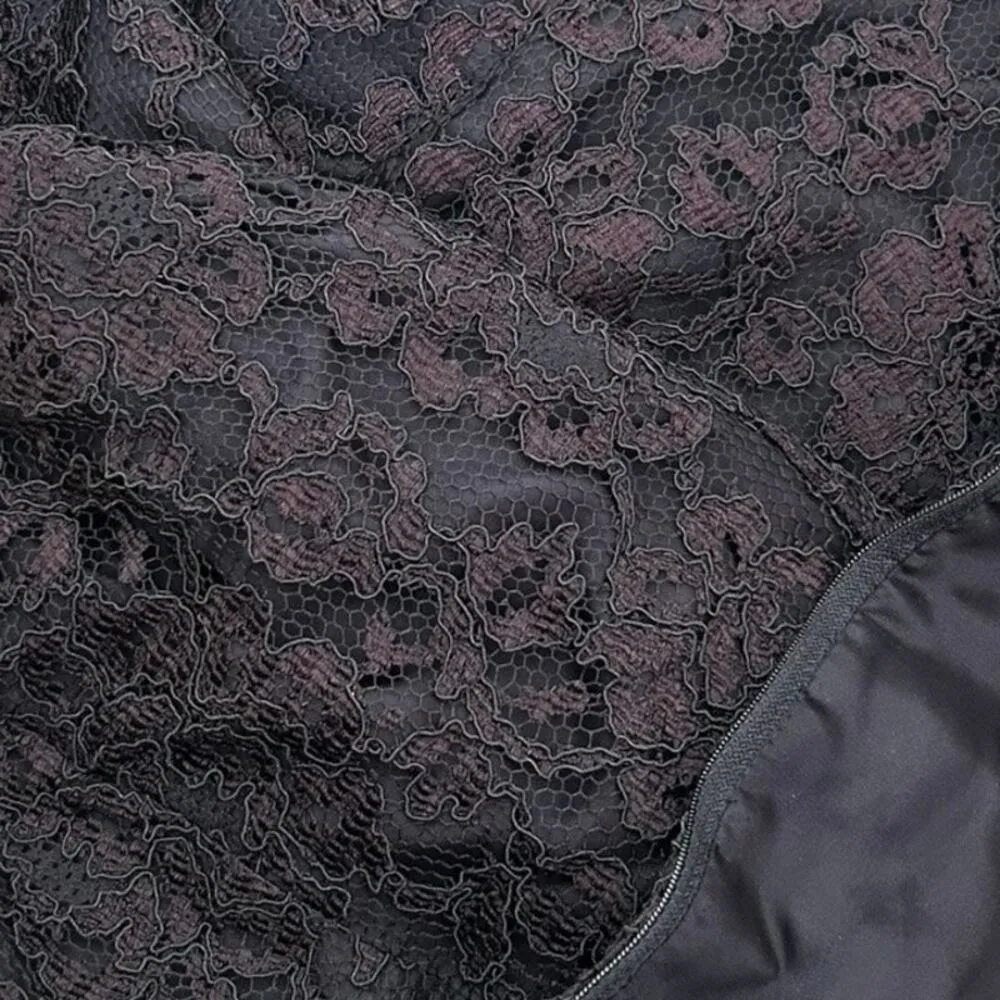 Vintage 80s LBD Lace Sheath Cocktail Party Dress Off the Shoulder Black 12 Glam - Image 11