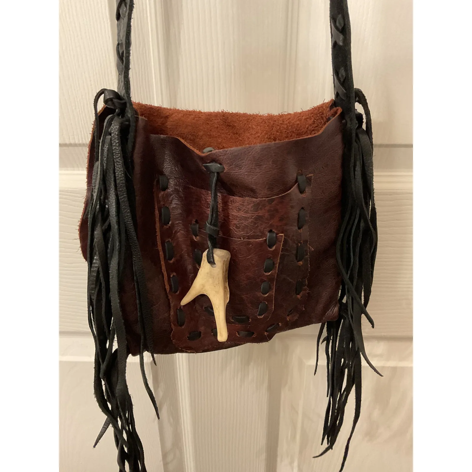 Small Jimmi WZ Natural Leather Handmade Western Fringe Crossbody Bag - Image 6