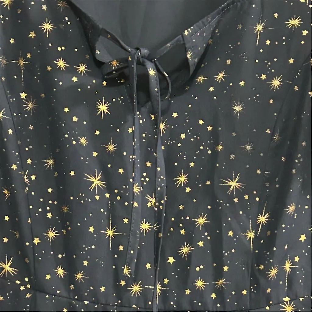 Allegra K Women's Star Print A-Line Short Dress Blue Gold Stars Size M - Image 4