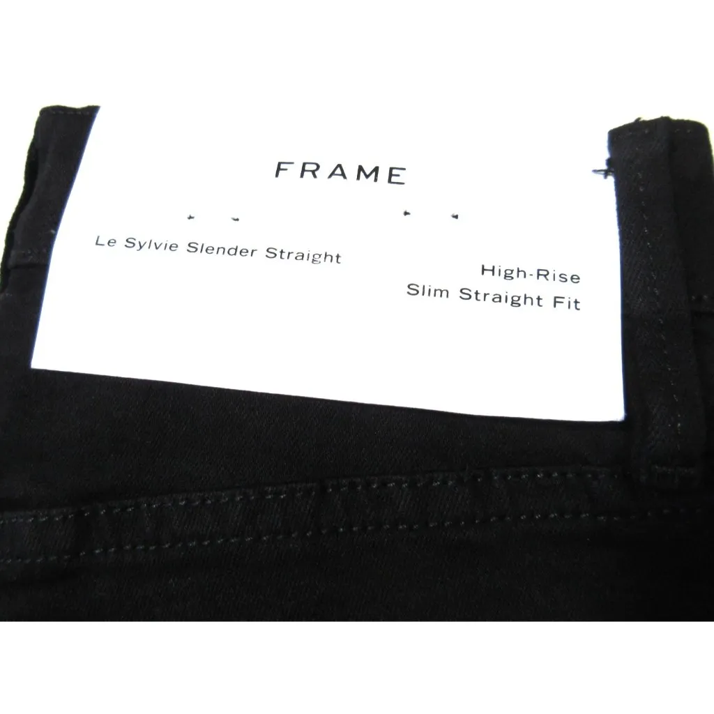 NWT FRAME Le Sylvie Slender Straight in Film Noir Black Stretch Jeans 25 - Image 5
