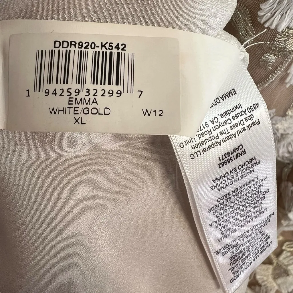 Dress the Population Emma Body-Con Midi Dress Women’s Size XL White and Gold - Image 9