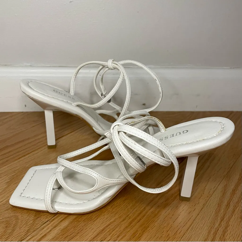GUESS Leeba Faux Leather Square Toe Strappy Heels, White, Size 7, NWOT - Image 7