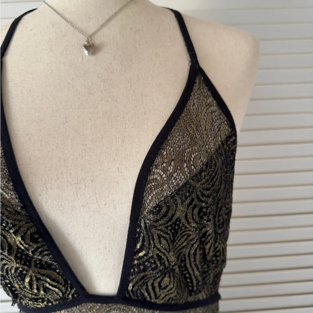 I Heart Rave Gold And Black Festival Lingerie Bodysuit - Image 2