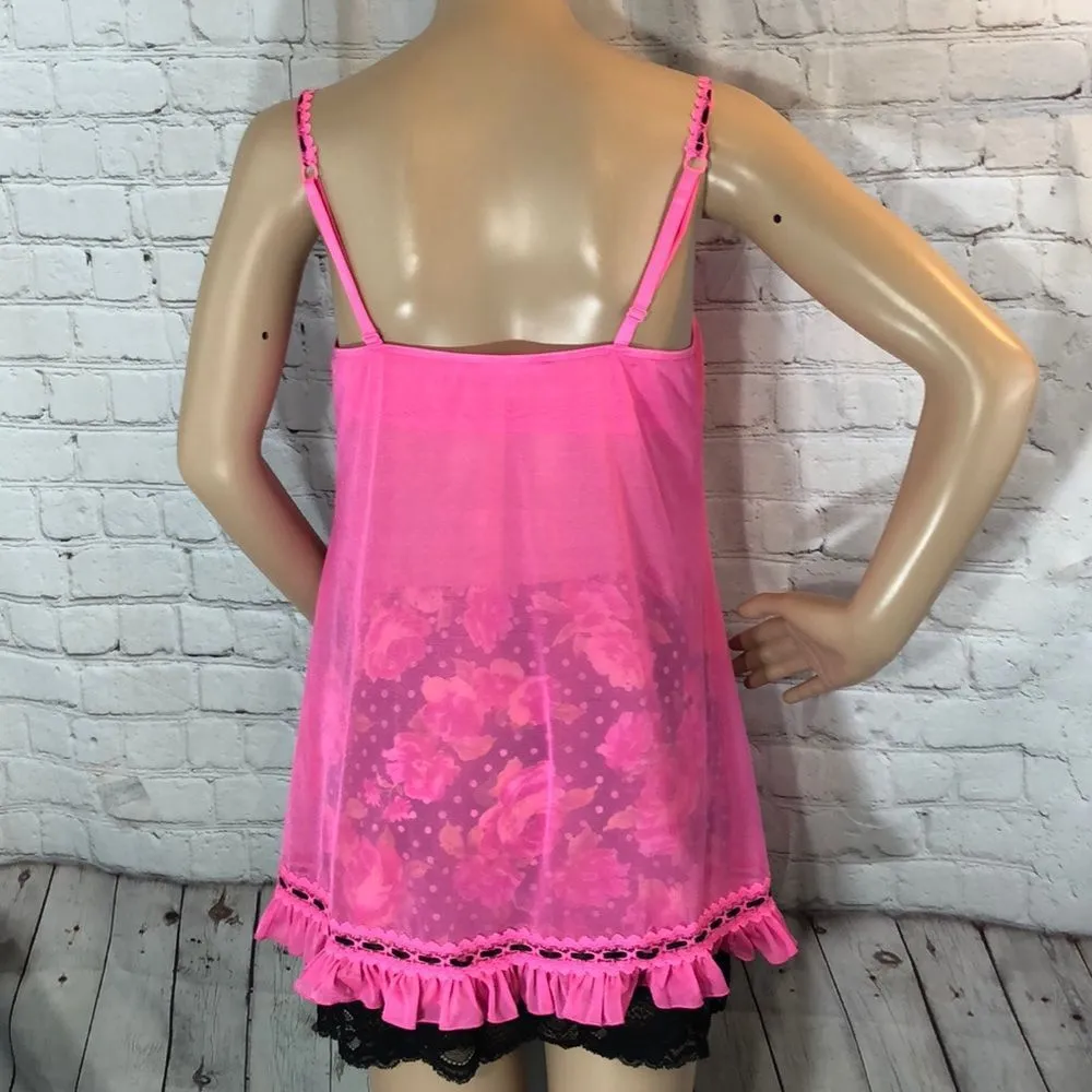 Victoria's Secret Pink Teddy Cami Black Lace Trim 36C Sexy - Image 7