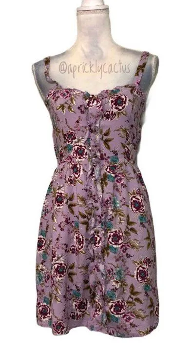 NWT Lavender Purple Floral Ruffle Front Dress New - Image 2