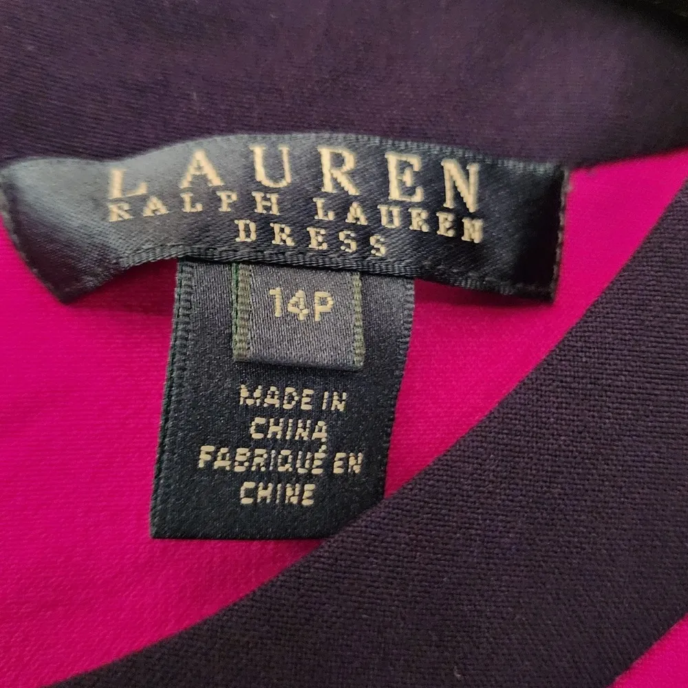 Lauren Ralph Lauren Fuchsia And Navy Blue Sleeveless Dress Size 14P Pink - Image 5