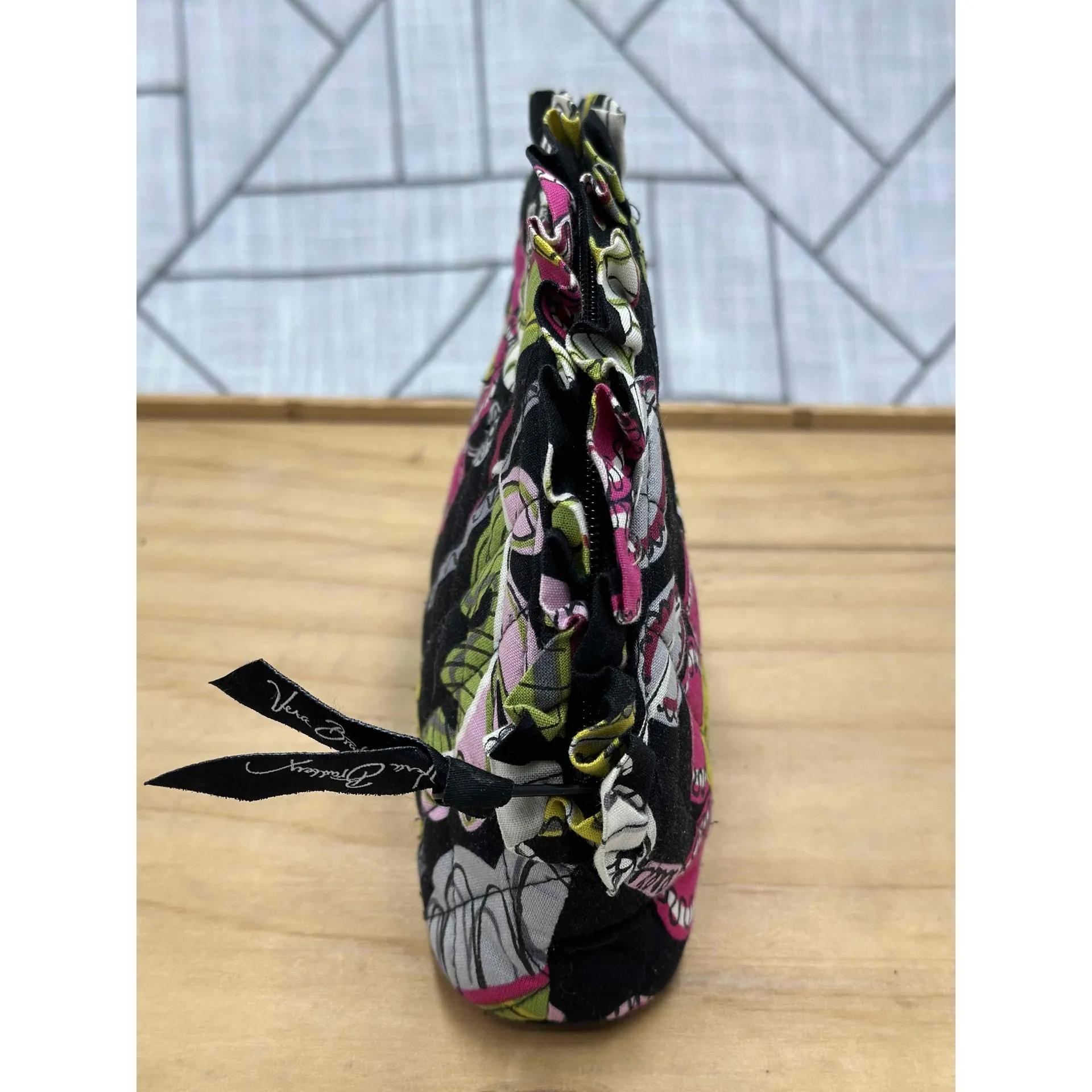 Vera Bradley Floral Cosmetic Bag Zip Closure Black - Image 4