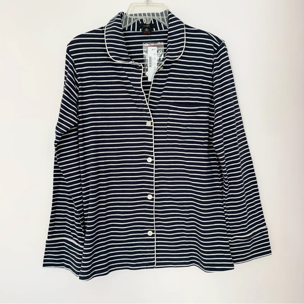 J. Crew Dreamiest Long-Sleeve PajamaT Top Striped Navy Blue - Image 2