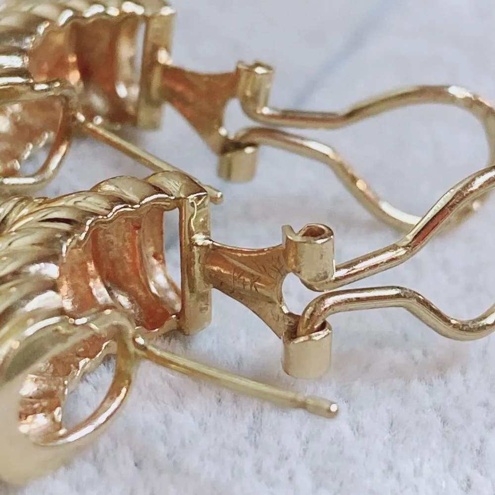 14KT Yellow Gold Oval Ruby Sapphire Fine Statement Cabachon Omega Back Earrings - Image 11