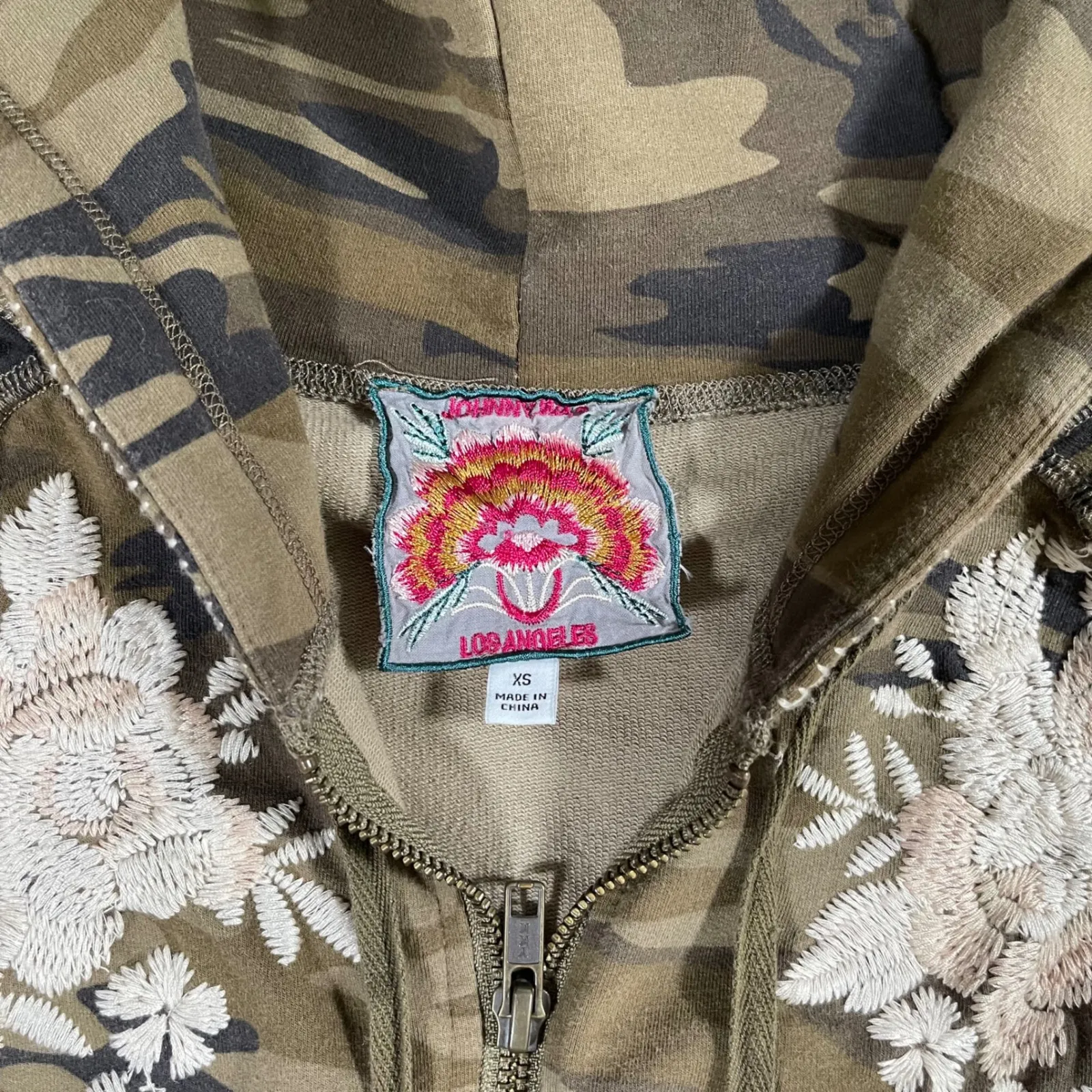 Johnny Was Women's Jacket Full Zip Camo Embroidered Cottagecore XS Brown‎ - Image 2